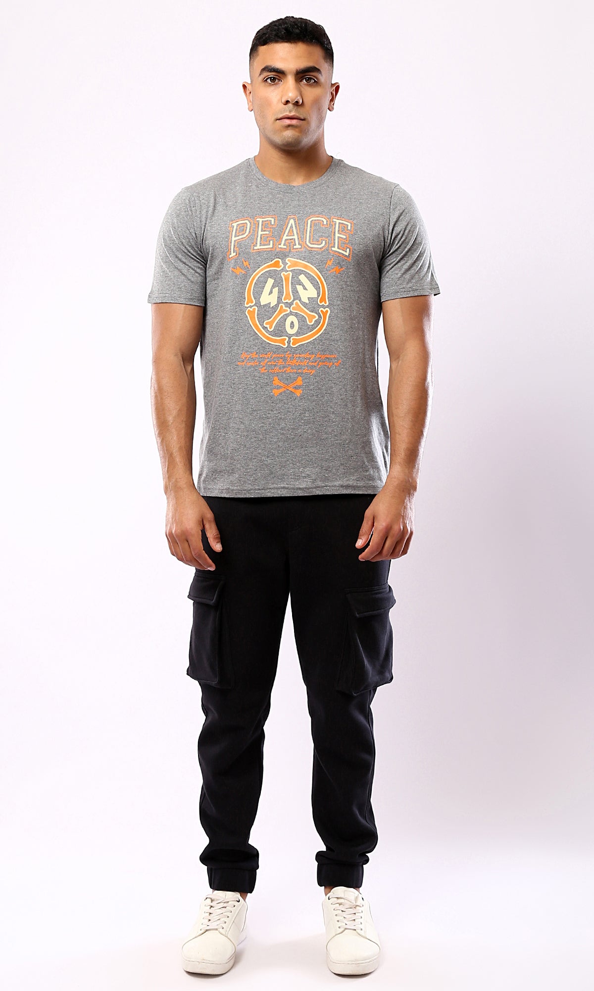 Peace Printed Short Sleeves Tee - Heather Medium Grey | O182901