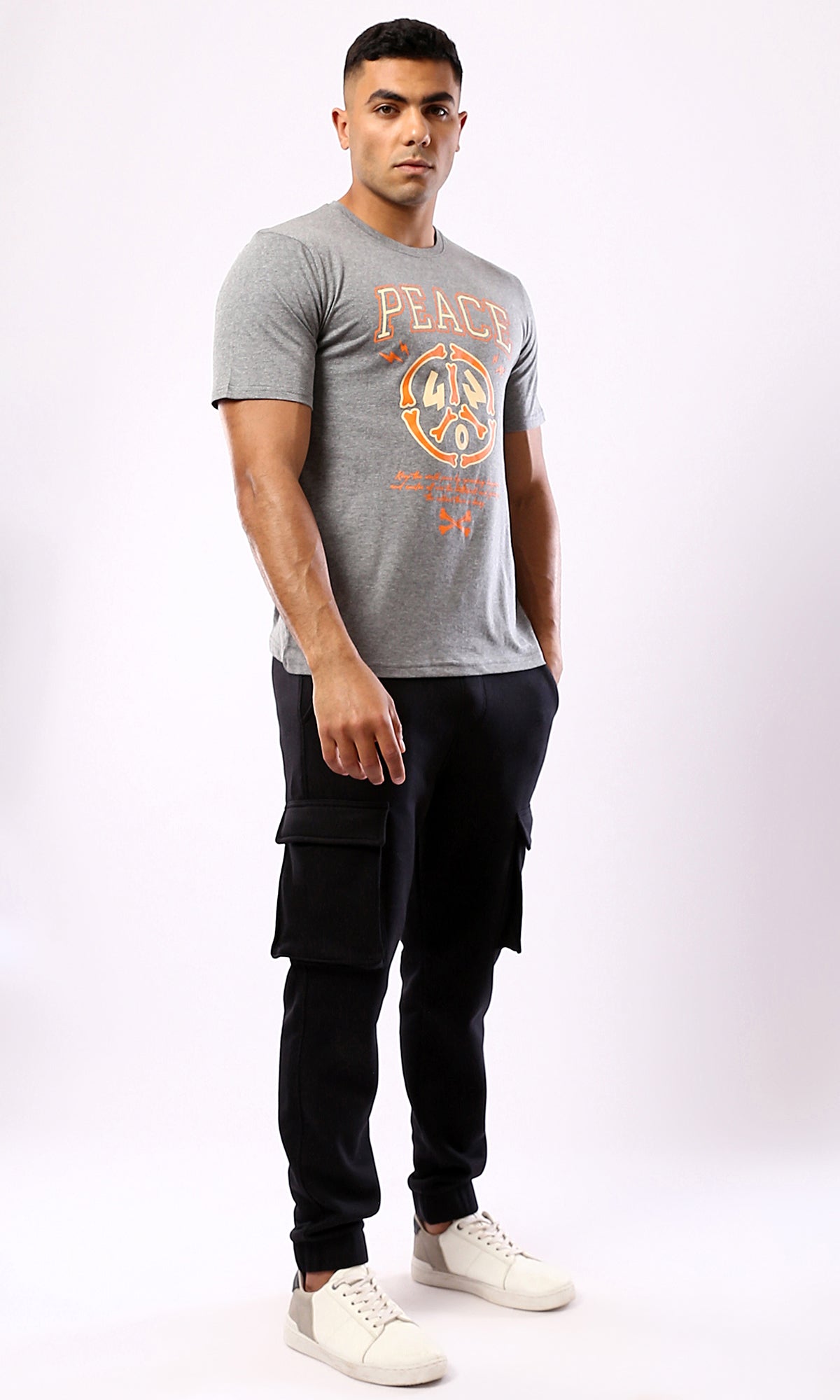 Peace Printed Short Sleeves Tee - Heather Medium Grey | O182901