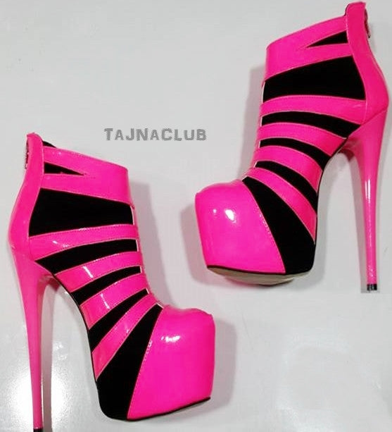 Pink High-Heeled Ankle Boots with Back Zipper Platform