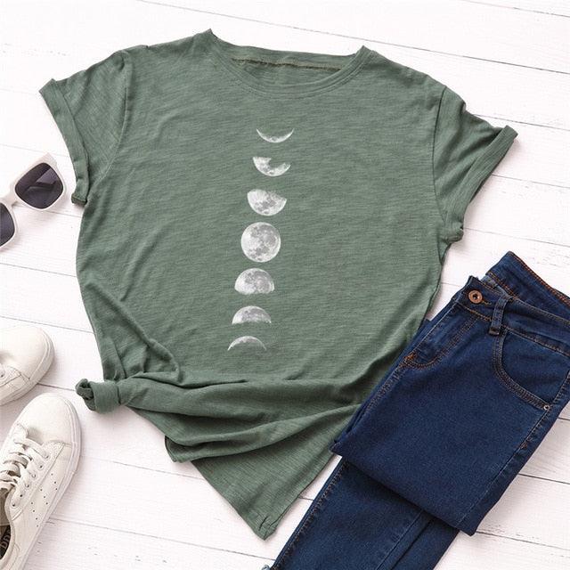 Planet Print T-shirt, O-neck, short sleeve.