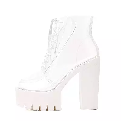 platform ankle boots women high heels autumn boots transparent heel boots lace up boots