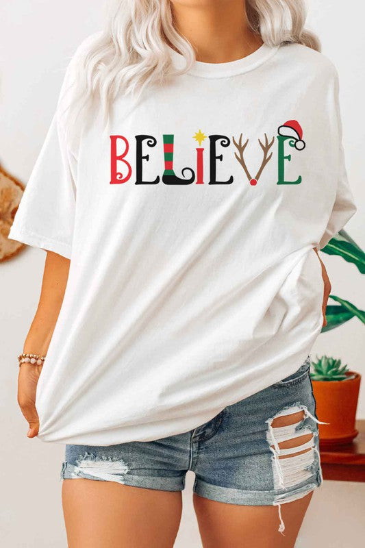 Plus Size Christmas T Shirt - Believe in a Larger Size