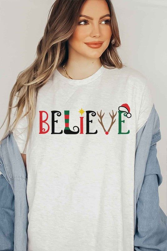 Plus Size Christmas T Shirt - Believe in a Larger Size