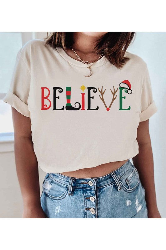 Plus Size Christmas T Shirt - Believe in a Larger Size