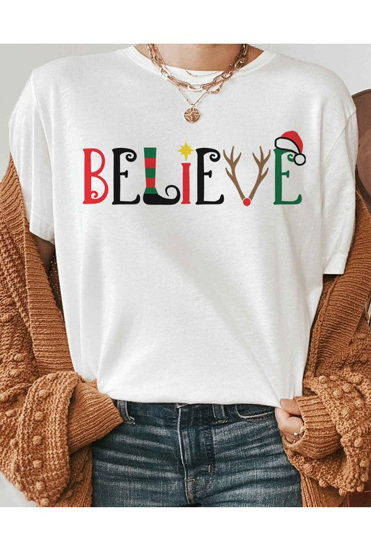 Plus Size Christmas T Shirt - Believe in a Larger Size