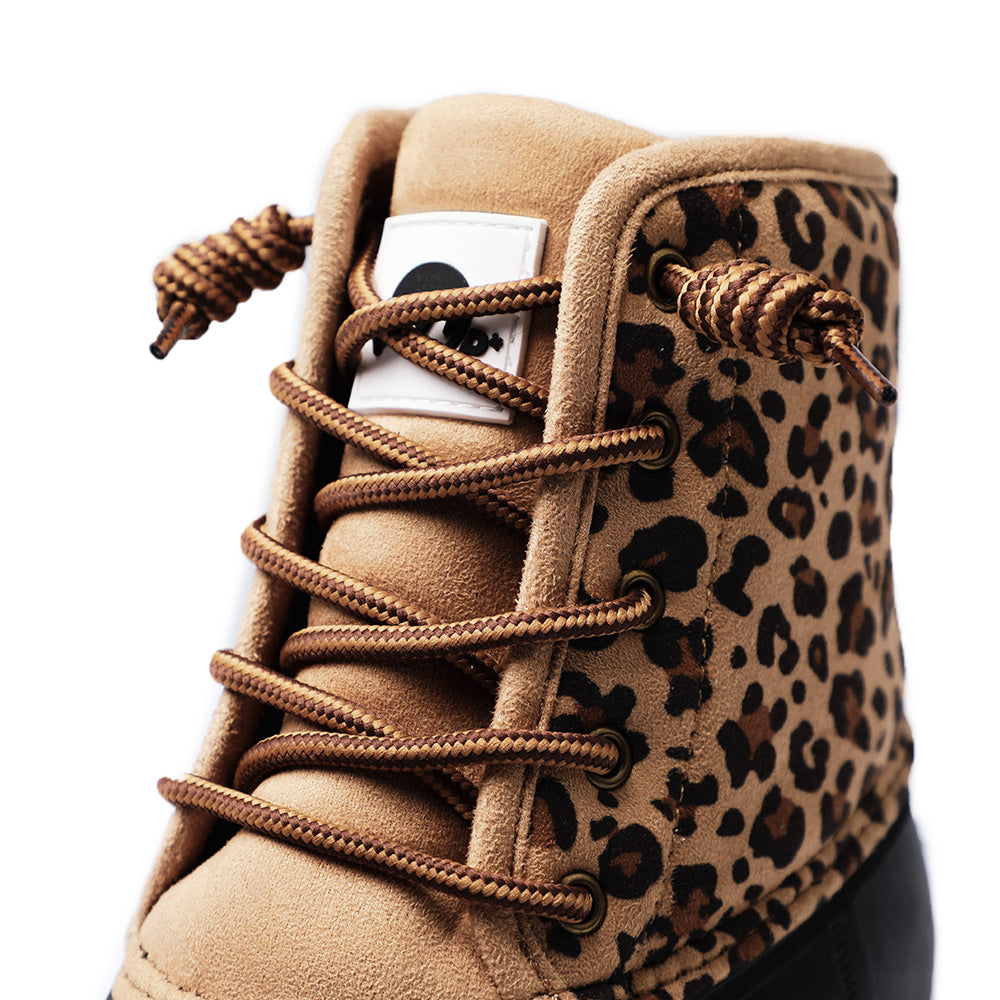 POT IT Women's Leopard Mid Calf Duck Boots - Slip On Waterproof Booties for Snow and Rain