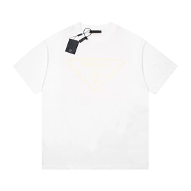 Prada 23SS White Short Sleeve T-Shirt with Classic Triangle Logo - Size 7.11