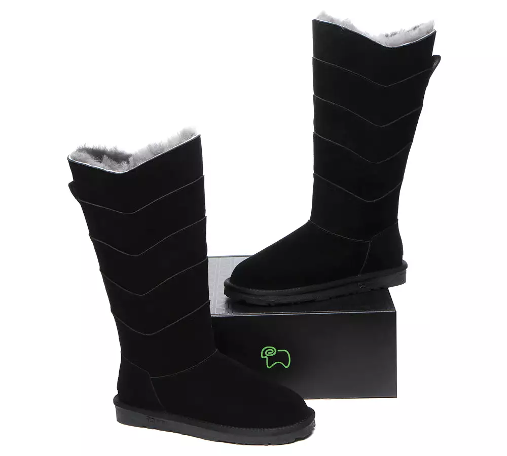 Premium Australian Sheepskin Knee High Zipper Boots Women - Swanston 5 Panel