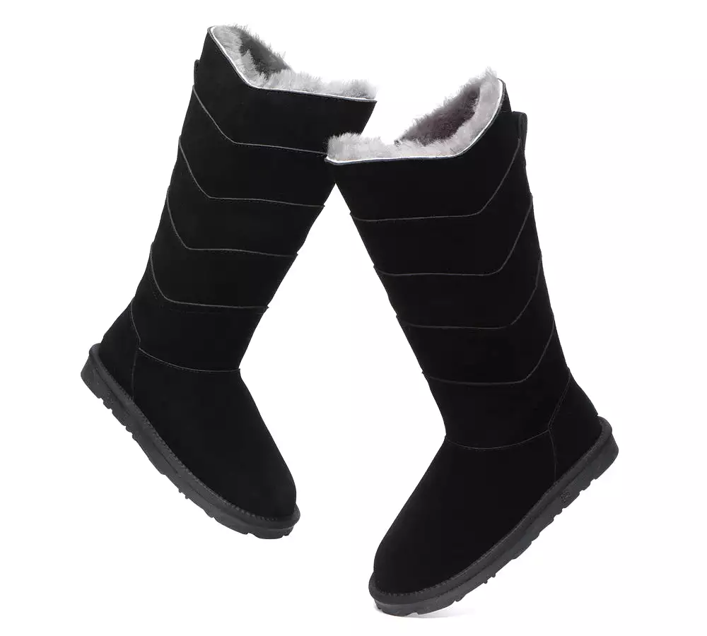 Premium Australian Sheepskin Knee High Zipper Boots Women - Swanston 5 Panel