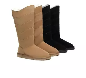 Premium Australian Sheepskin Knee High Zipper Boots Women - Swanston 5 Panel