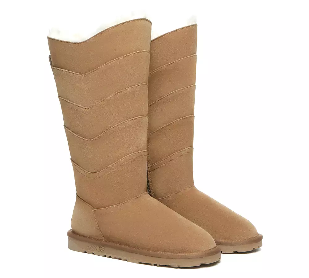 Premium Australian Sheepskin Knee High Zipper Boots Women - Swanston 5 Panel