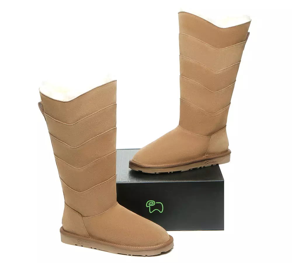 Premium Australian Sheepskin Knee High Zipper Boots Women - Swanston 5 Panel