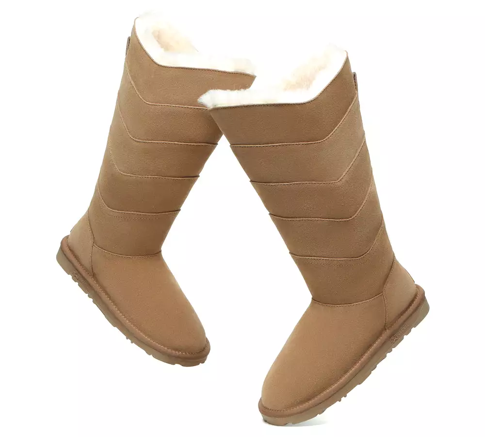 Premium Australian Sheepskin Knee High Zipper Boots Women - Swanston 5 Panel