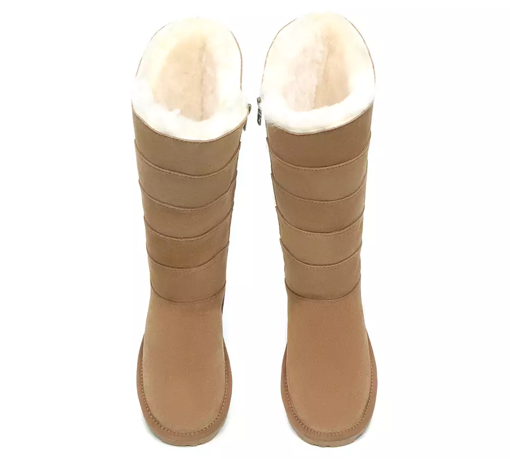 Premium Australian Sheepskin Knee High Zipper Boots Women - Swanston 5 Panel