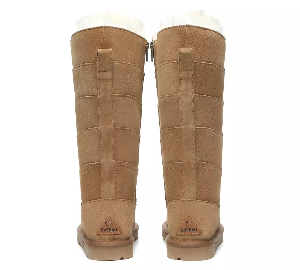 Premium Australian Sheepskin Knee High Zipper Boots Women - Swanston 5 Panel