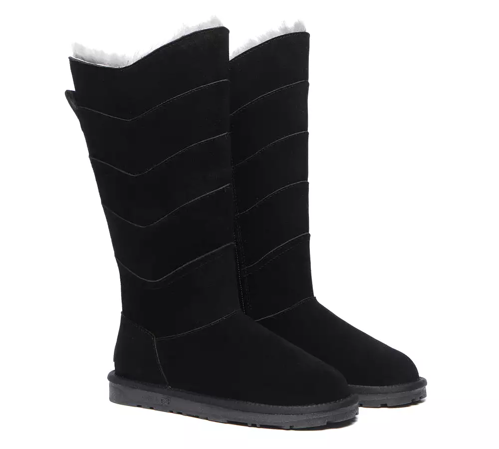 Premium Australian Sheepskin Knee High Zipper Boots Women - Swanston 5 Panel