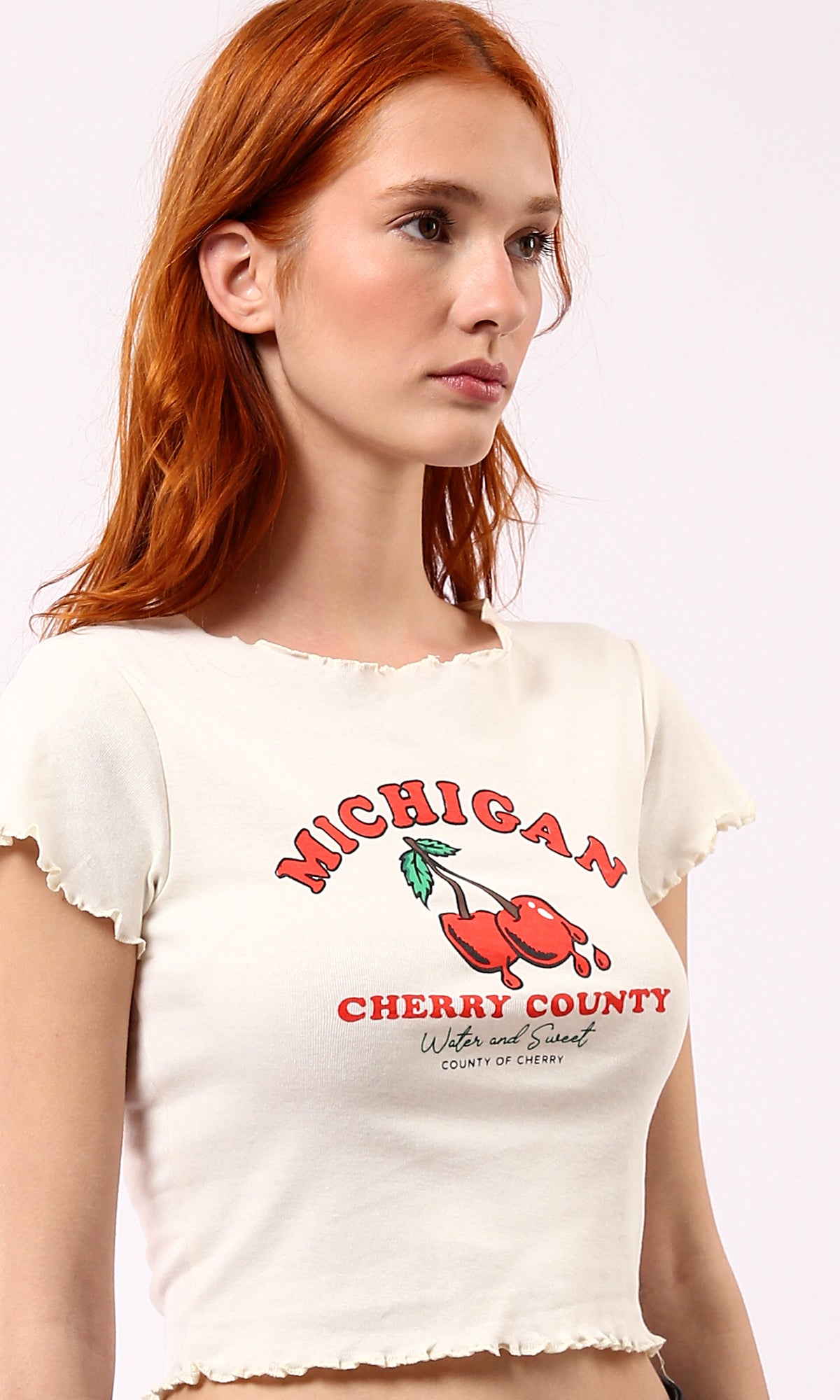 Printed Michigan Regular Short Top - Off-White