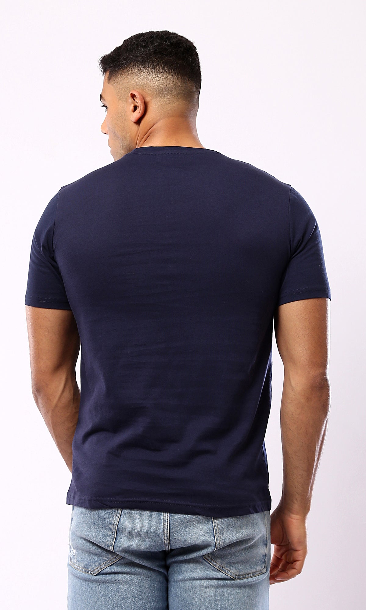 Printed Navy Blue Round Neck Slip-On Tee