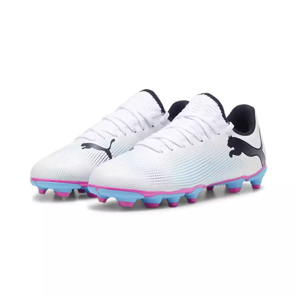 Puma Future 7 Play Junior Football Boots - White/Black/Poison Pink