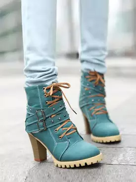 Punk Lace-up Ethnic Buckle Belt Retro Boots for Women