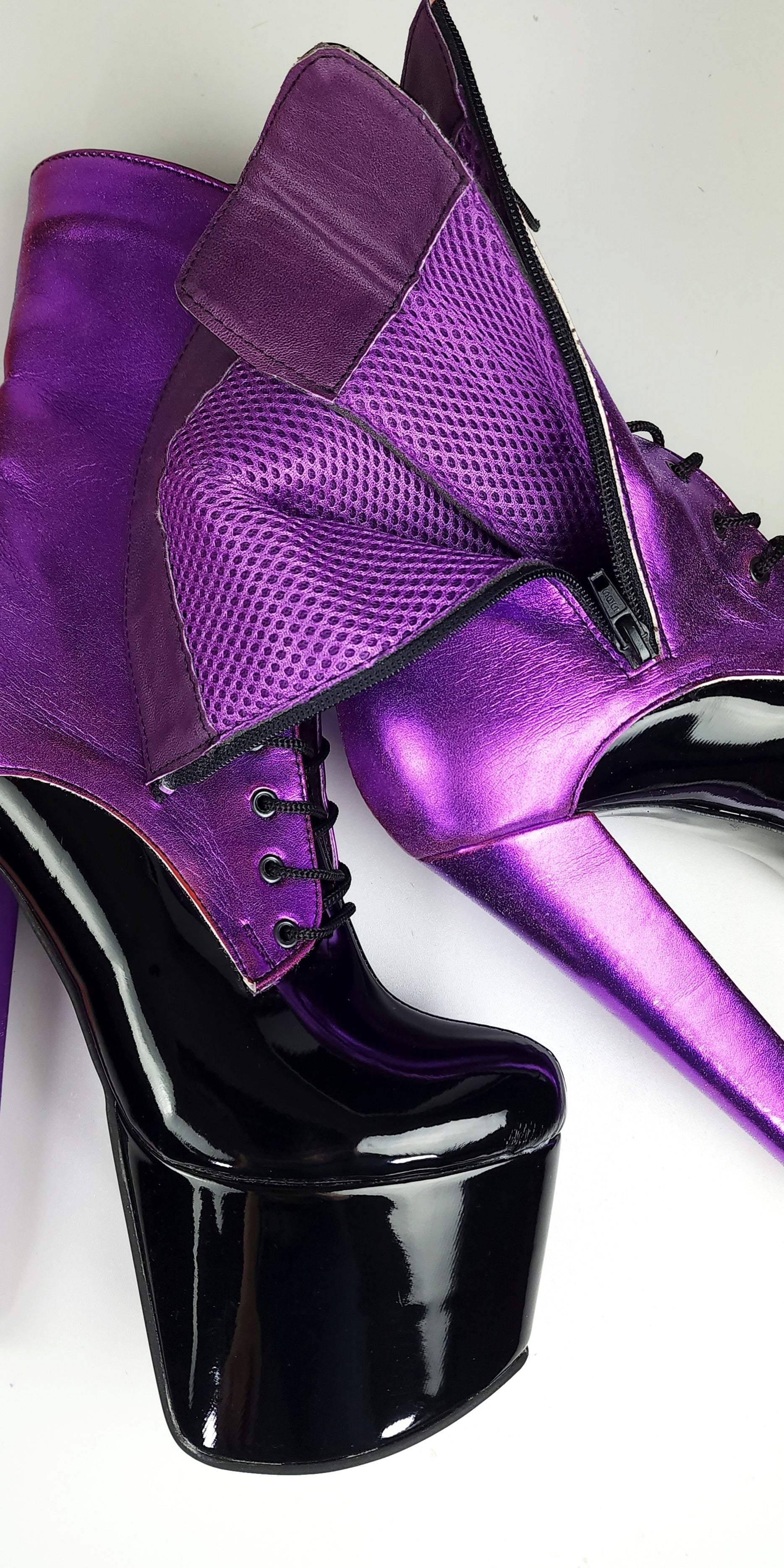 Purple Black Chunky Heel Boots