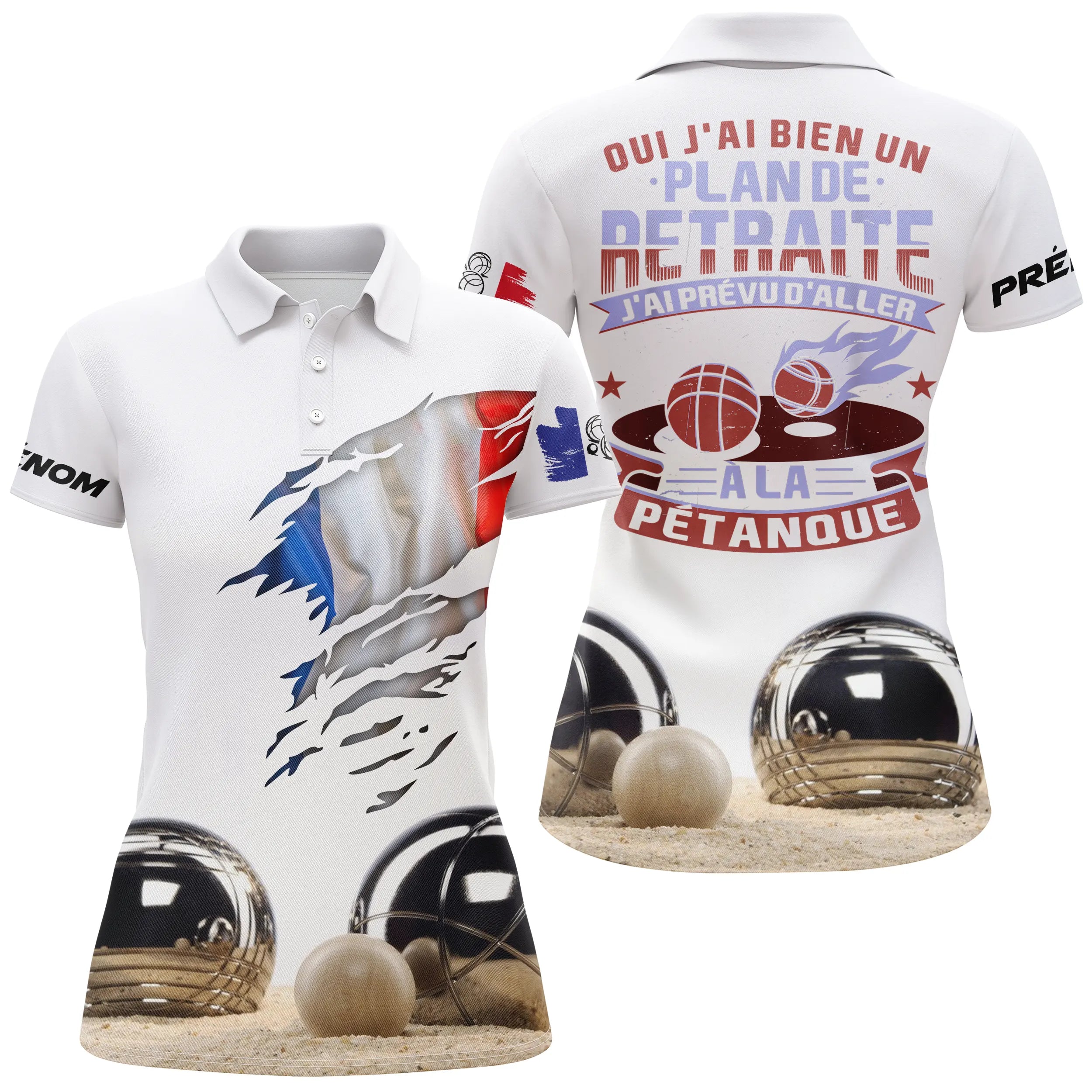 Pétanque Polo | Cadeau Bouliste Personnalisé | Plan Retraite Pétanque | Drapeau France