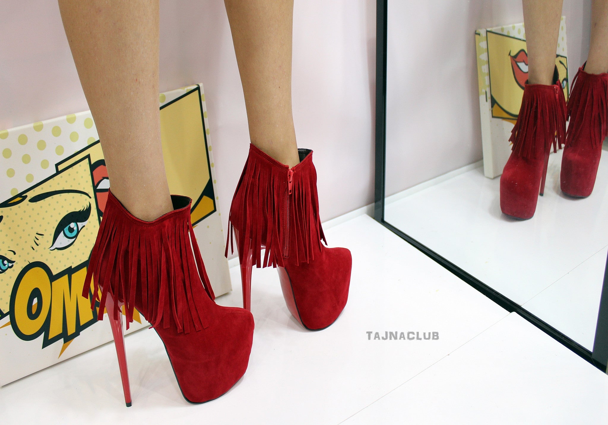 Red Fringe Platform Booties