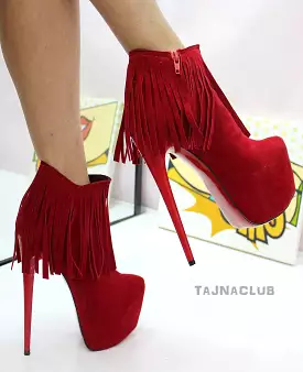 Red Fringe Platform Booties