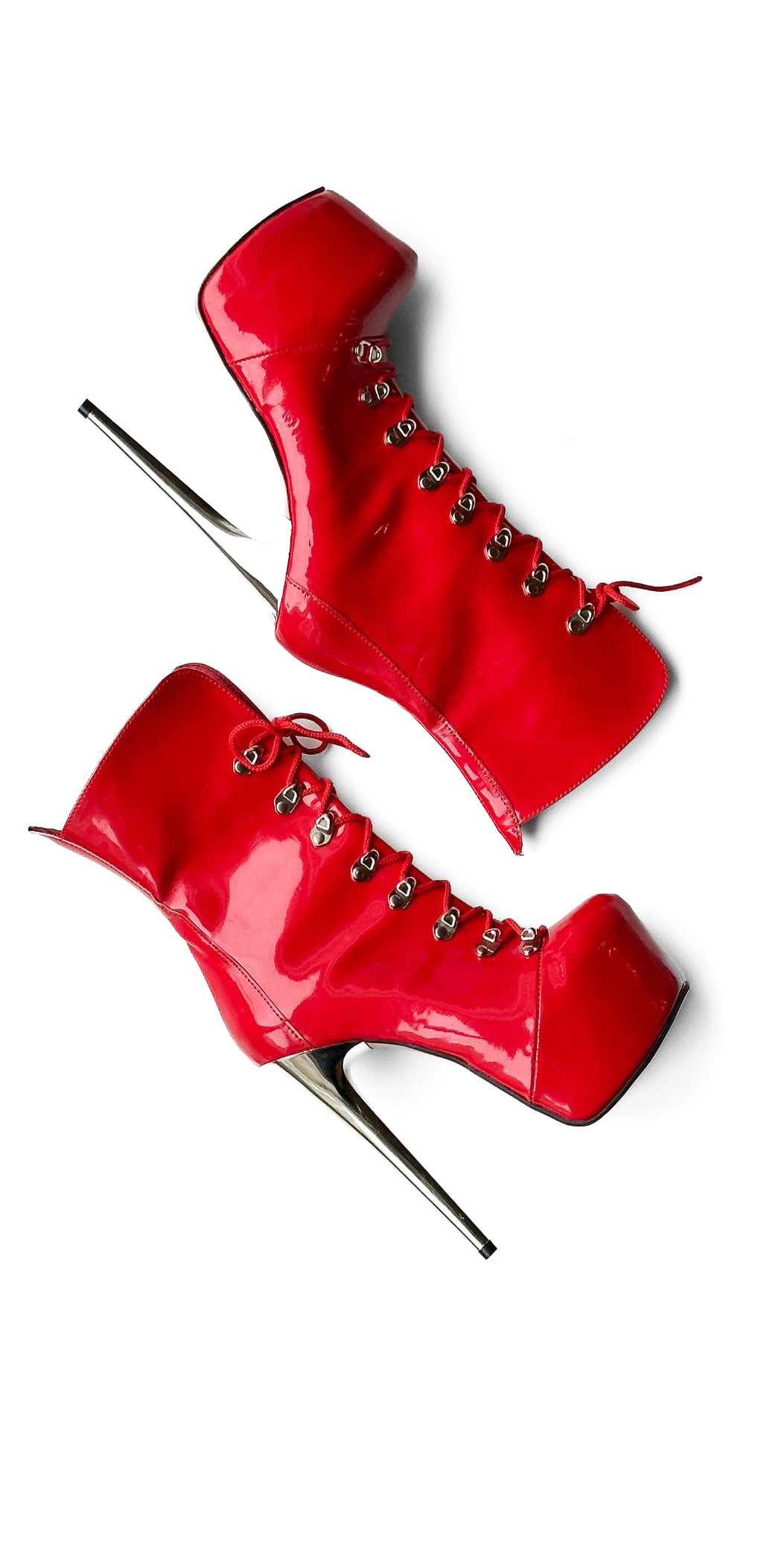 Red Glossy Metal Heel Military Ankle Boots