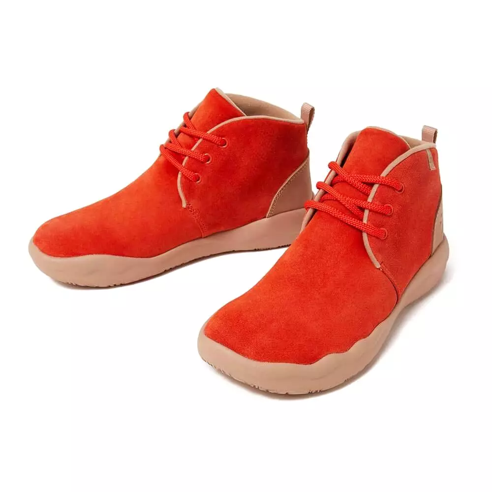 Red Suede Lace-up Boots Women