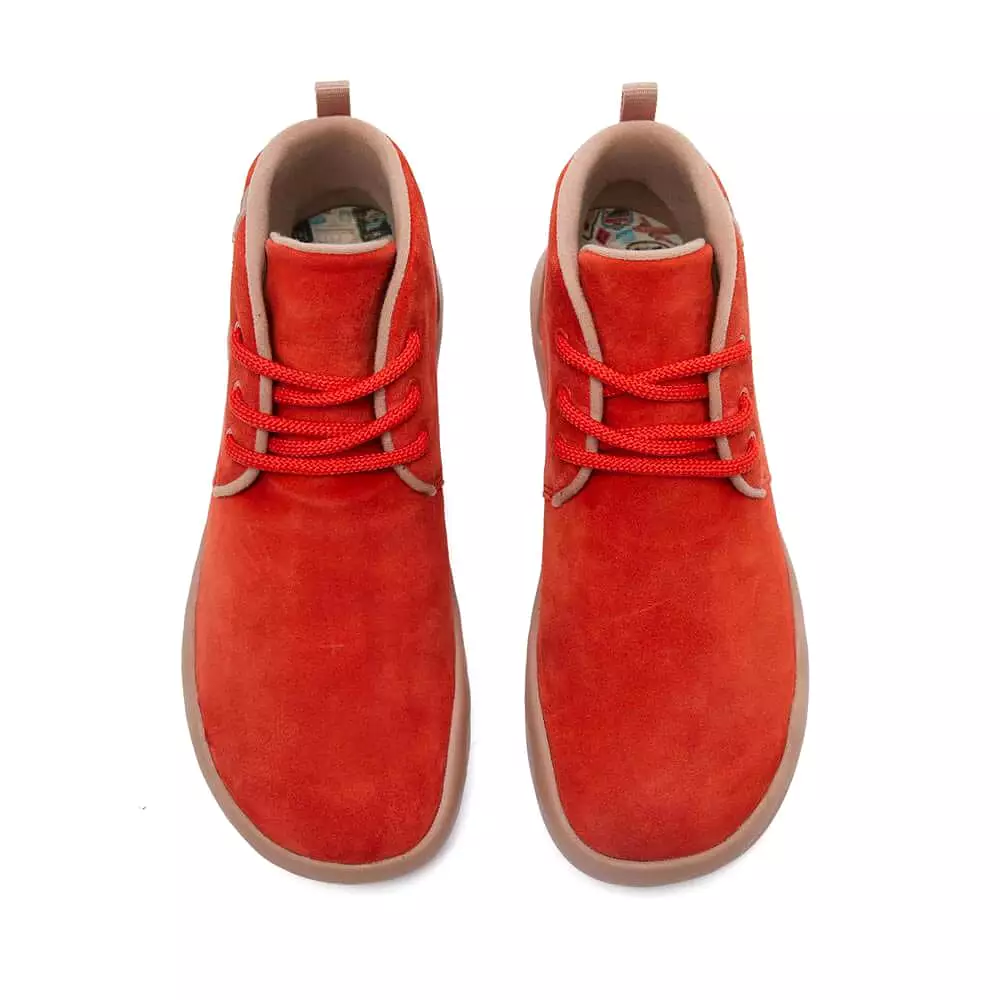 Red Suede Lace-up Boots Women