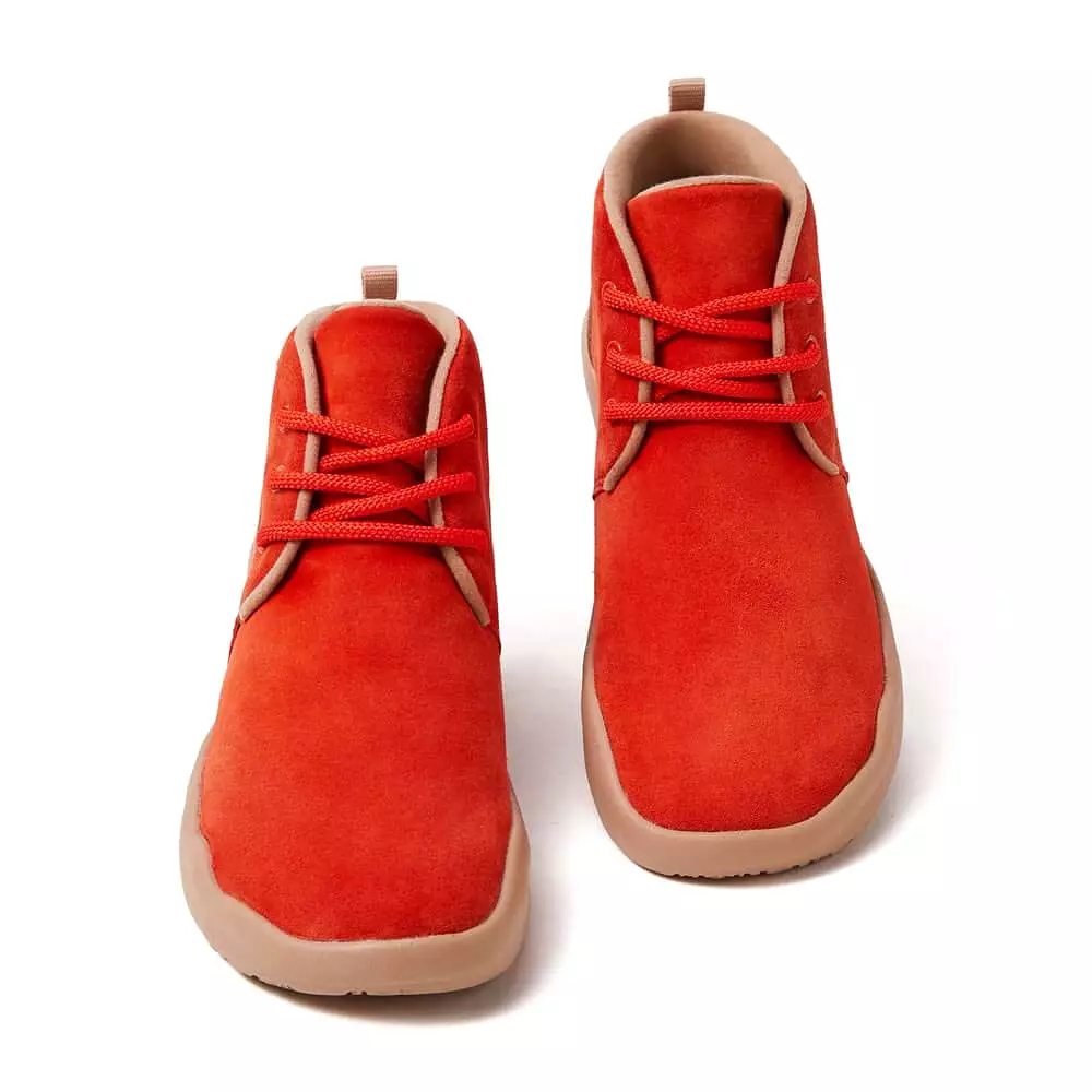 Red Suede Lace-up Boots Women