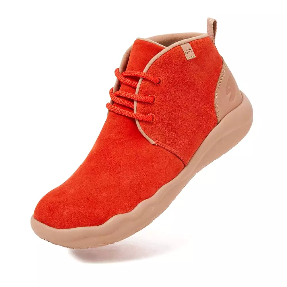 Red Suede Lace-up Boots Women