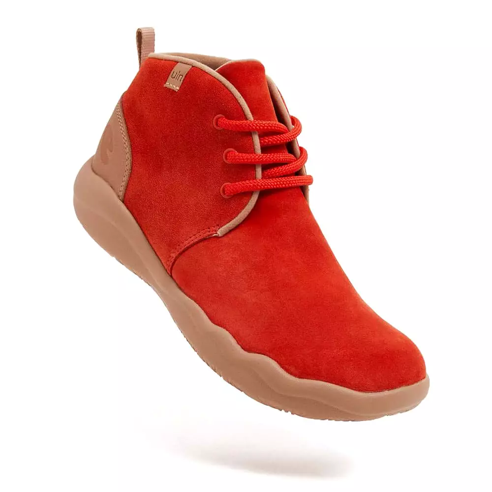 Red Suede Lace-up Boots Women