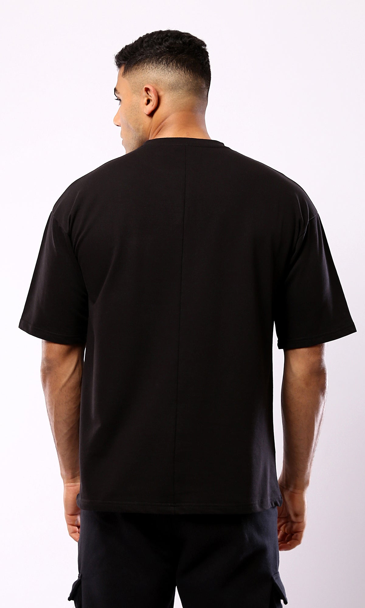 Relaxed Fit Black Tee - Front Patterned Pocket