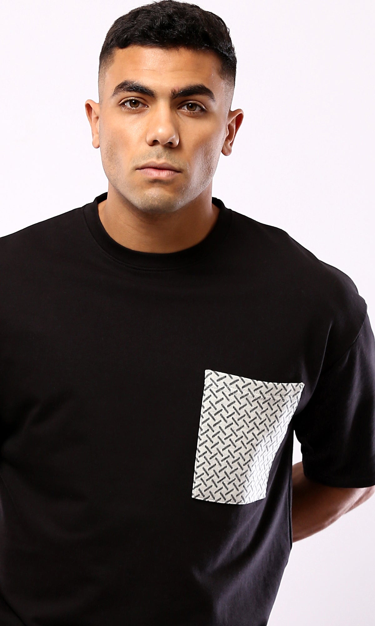 Relaxed Fit Black Tee - Front Patterned Pocket