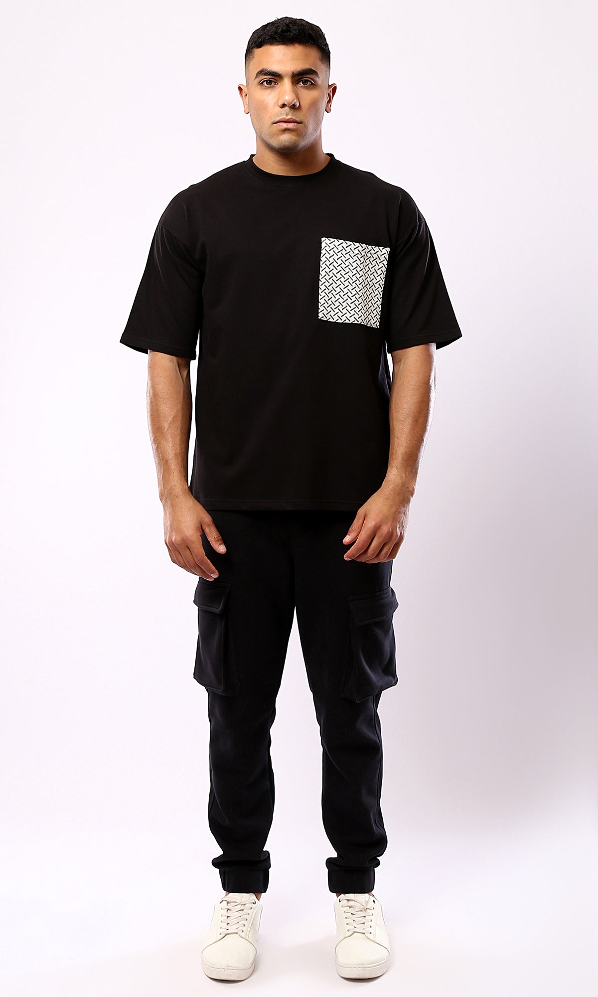 Relaxed Fit Black Tee - Front Patterned Pocket