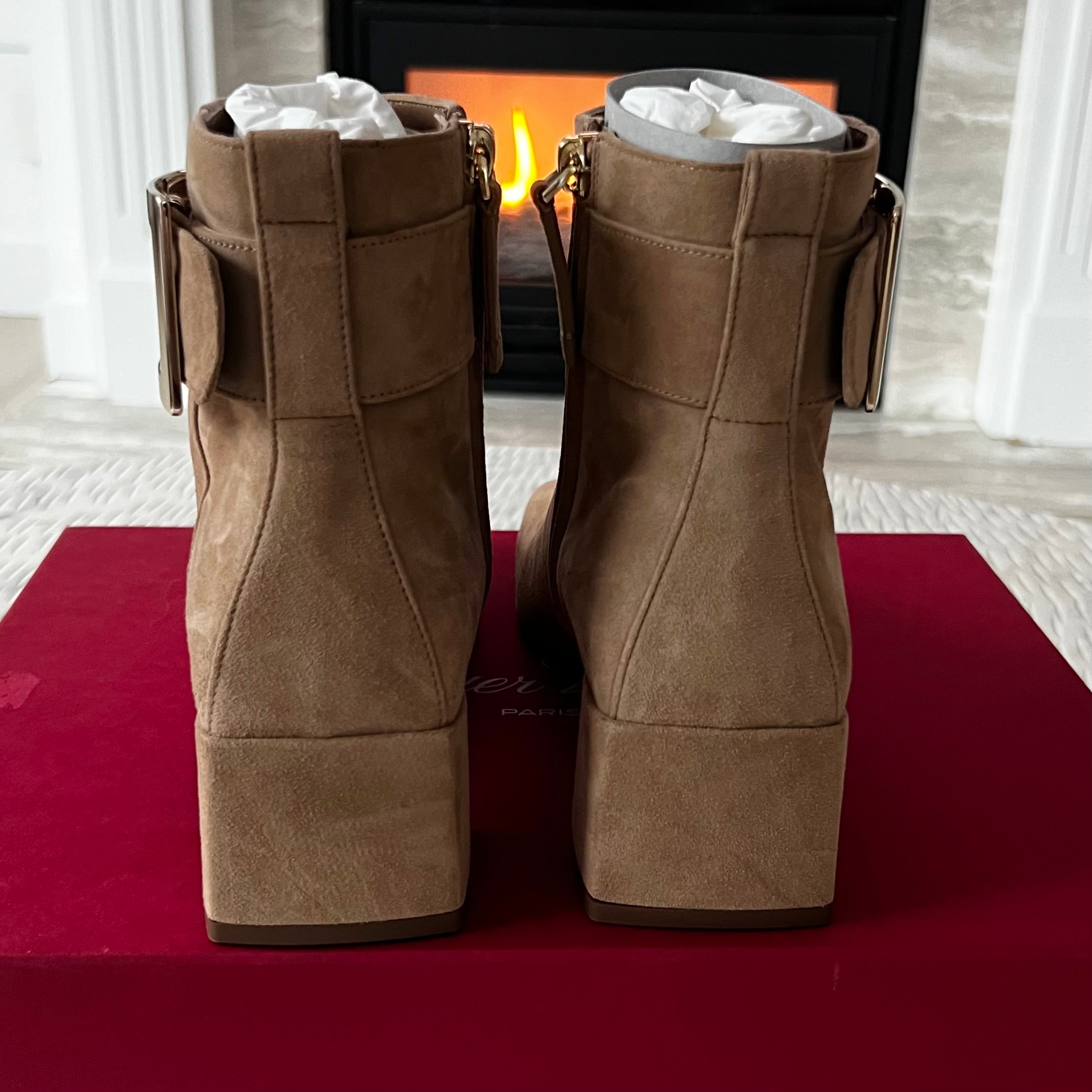 Roger Vivier buckled suede ankle boots.