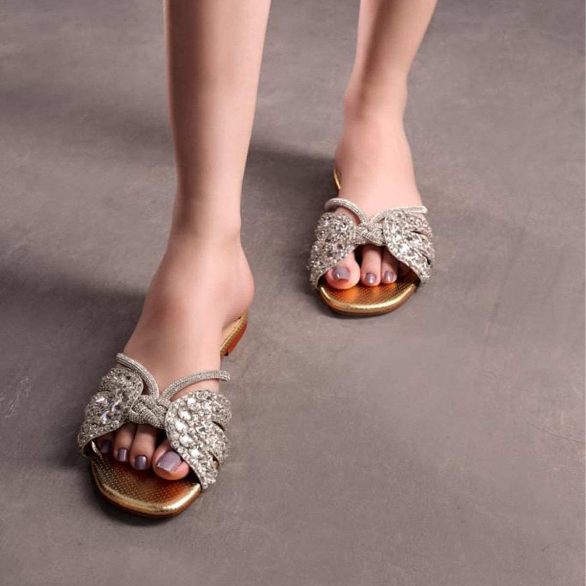 Sasha Gold Flats - Textured Shoes.