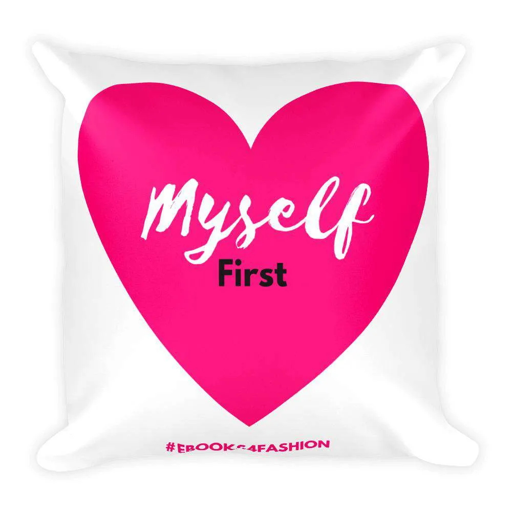 Self-Love Square Pillow with Pink Heart Design