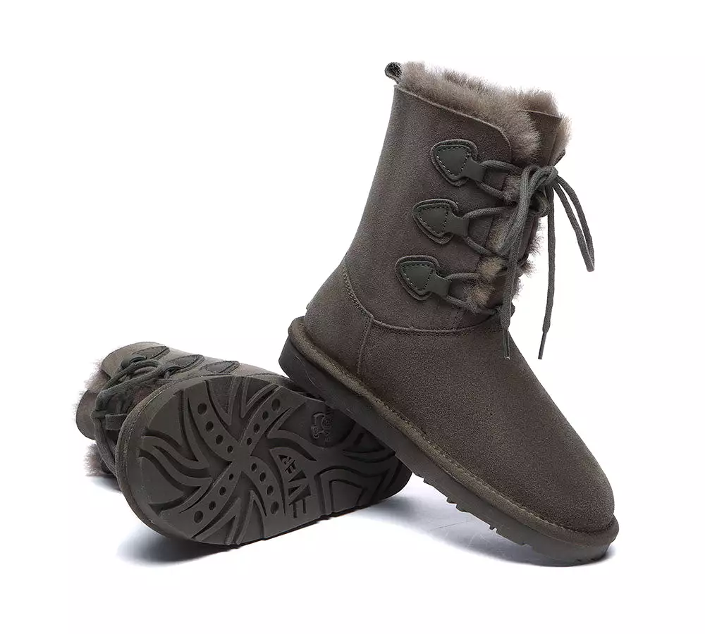 Sheepskin lace-up boots for women, tall and stylish - EVERAU Stark.