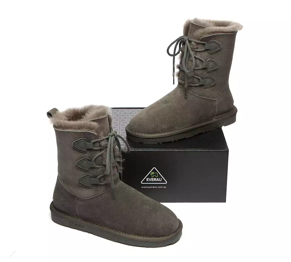 Sheepskin lace-up boots for women, tall and stylish - EVERAU Stark.