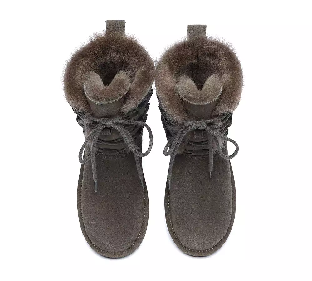 Sheepskin lace-up boots for women, tall and stylish - EVERAU Stark.