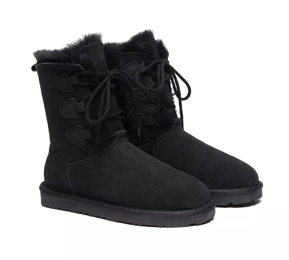 Sheepskin lace-up boots for women, tall and stylish - EVERAU Stark.