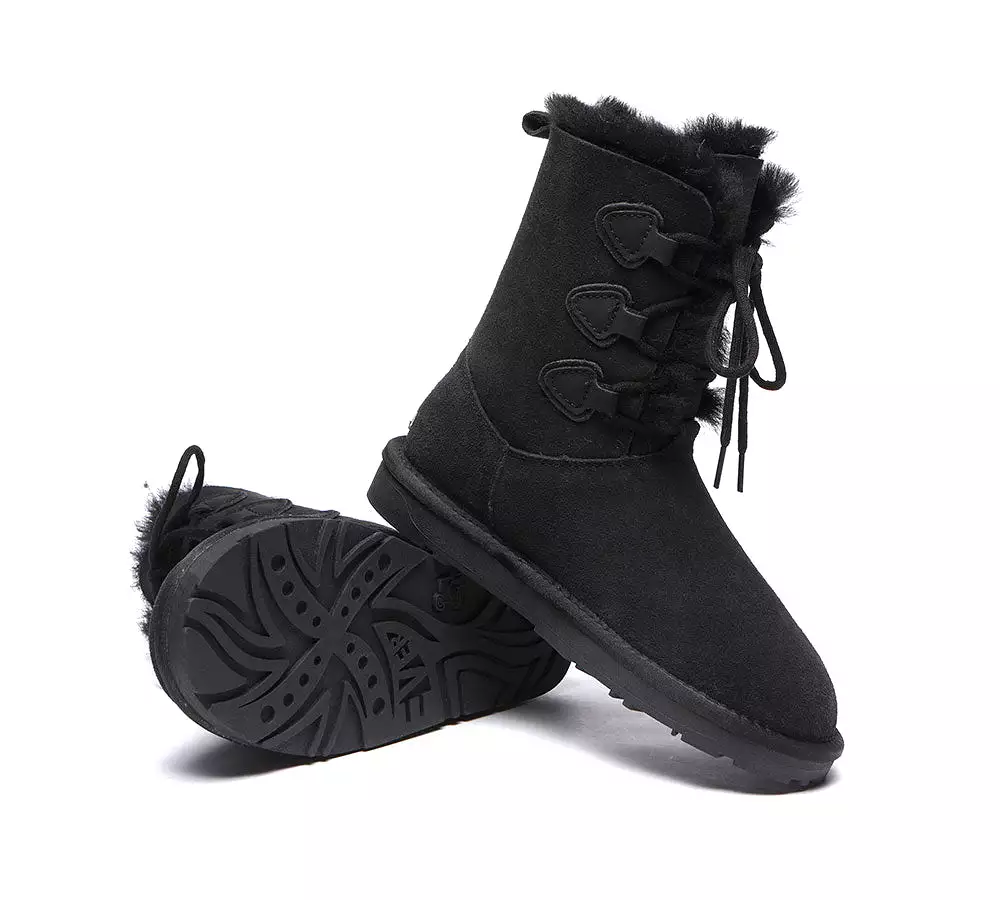 Sheepskin lace-up boots for women, tall and stylish - EVERAU Stark.