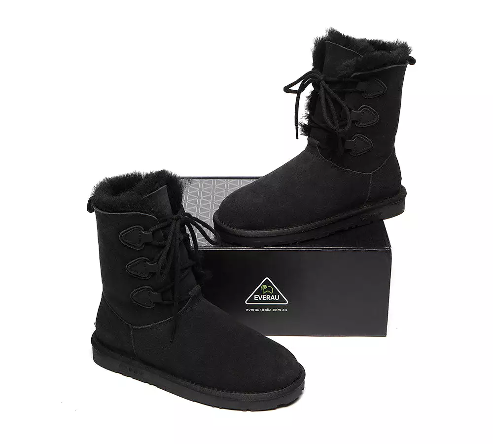 Sheepskin lace-up boots for women, tall and stylish - EVERAU Stark.