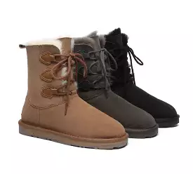 Sheepskin lace-up boots for women, tall and stylish - EVERAU Stark.