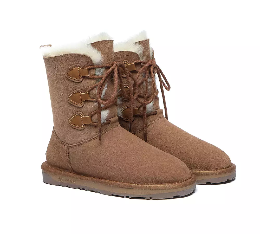 Sheepskin lace-up boots for women, tall and stylish - EVERAU Stark.