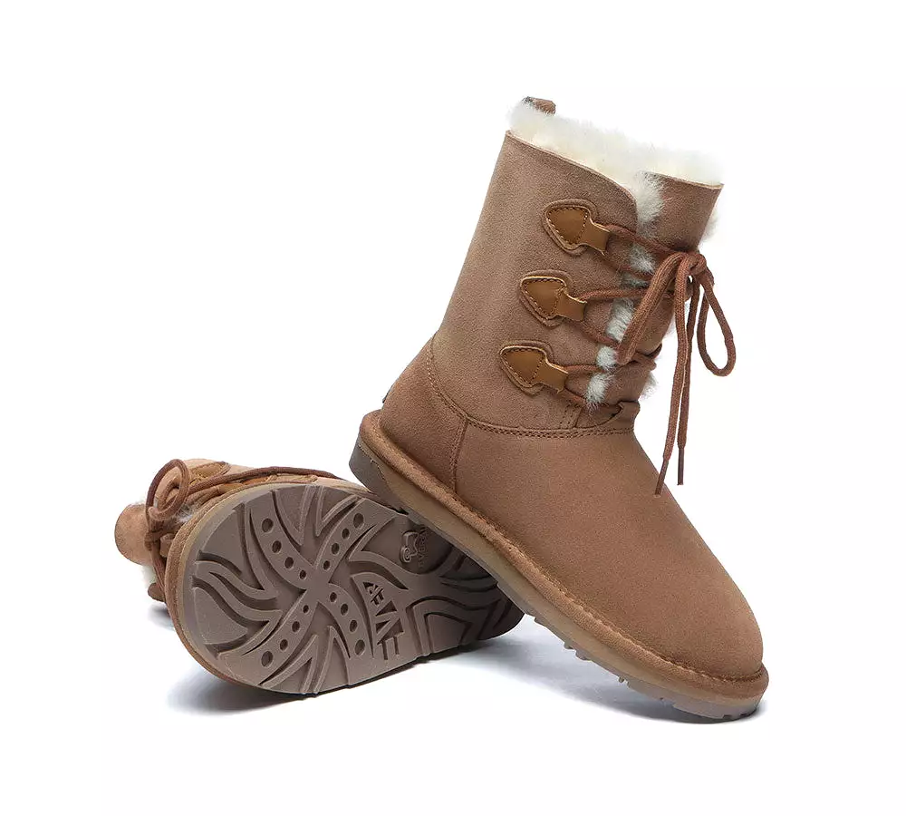 Sheepskin lace-up boots for women, tall and stylish - EVERAU Stark.