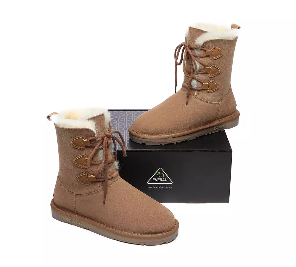 Sheepskin lace-up boots for women, tall and stylish - EVERAU Stark.